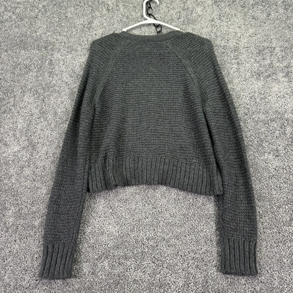 American Eagle Sweater Womens Small Gray Waffle Knit Button Cardigan Cropped - Picture 2 of 6